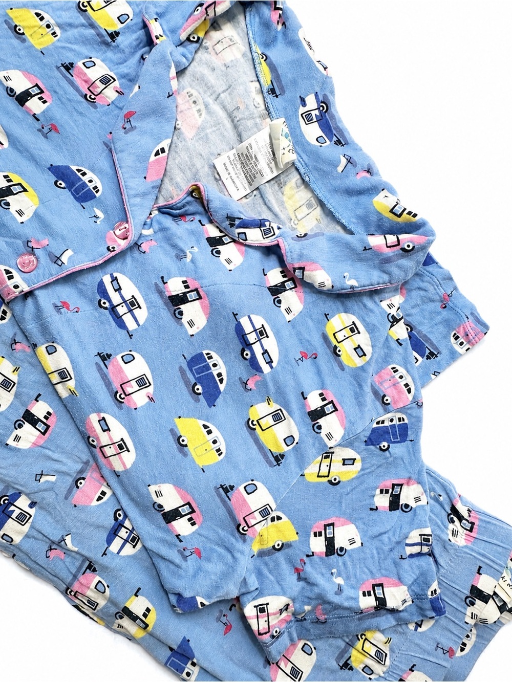 Munki Munki Nite Nite Womens L Pajama Set Camper Trailer Flamingo Blue 2 Pc